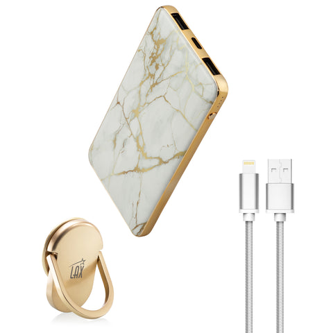 Marble 8000mAh Powerbank with 3-Feet iPhone Charger and Phone Ring