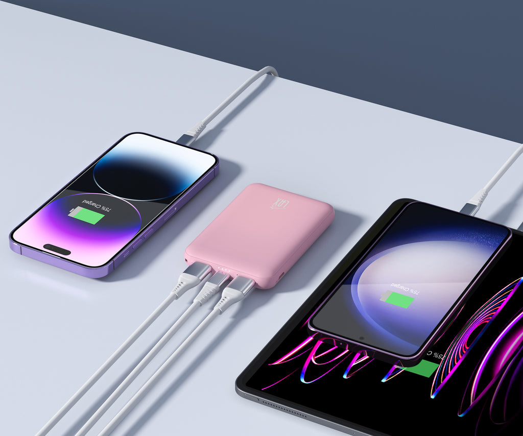 LAX 6600mAh Mini Power Bank – Fast Charging with USB-C & Dual USB-A | iPhone, Android, iPad Compatible