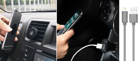 Ride Share Bundle: Magnetic Air Vent Car Mount, 3-Port Car Charger, and 3ft USB Cable