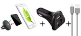 Ride Share Bundle: Magnetic Air Vent Car Mount, 3-Port Car Charger, and 3ft USB Cable