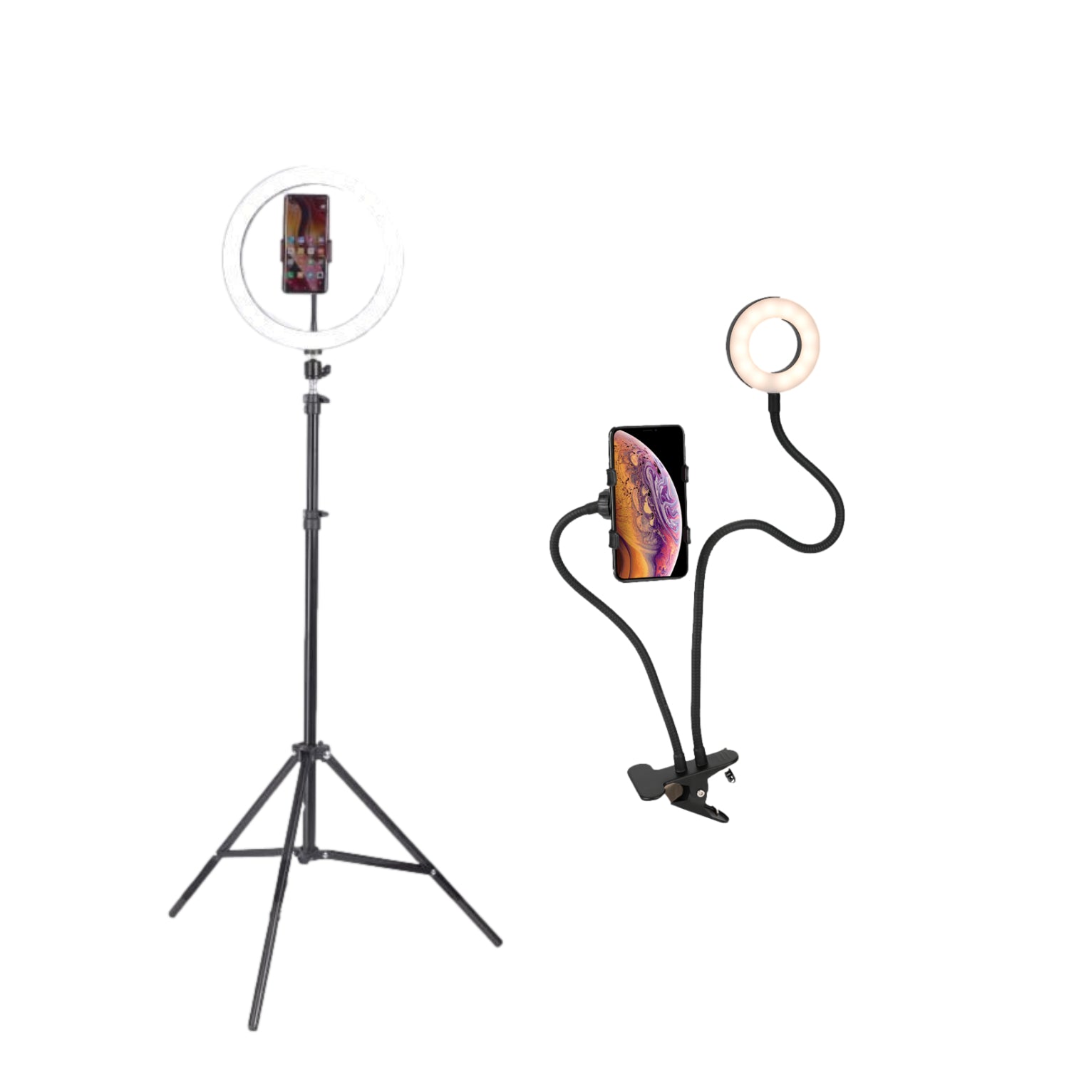 Selfie Ring LED Light Stand with Tripod And 3.5" Selfie Ring LED Light Stand with Desk Clip