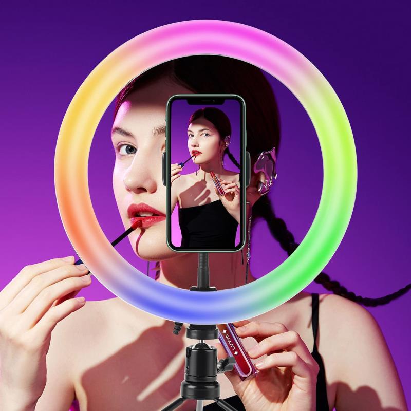 Multi-Color LED Selfie Ring Light with Small Tripod