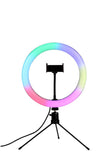 LAX Multi-Charging Tower Surge Protector 9 Outlet and 2 USB Ports White with Selfie Ring LED Multi-Color Light with Small Tripod