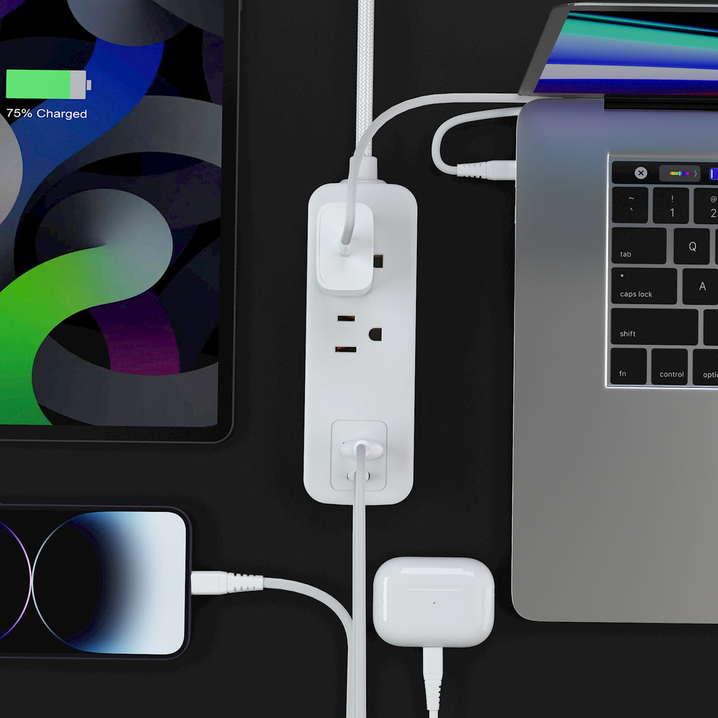 LAX Multi Outlet Surge Protector - 2 Outlets 1 USB Ports 1 USB C with 5Ft Cable -  Fast Charging Ports, Wall Mount, Heavy Duty – Easy to Use for Home, Office and Travelling