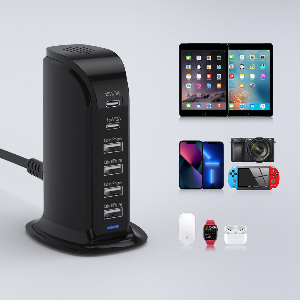 Rapid Charge 6-Port USB-C & USB-A Desktop Charging Tower