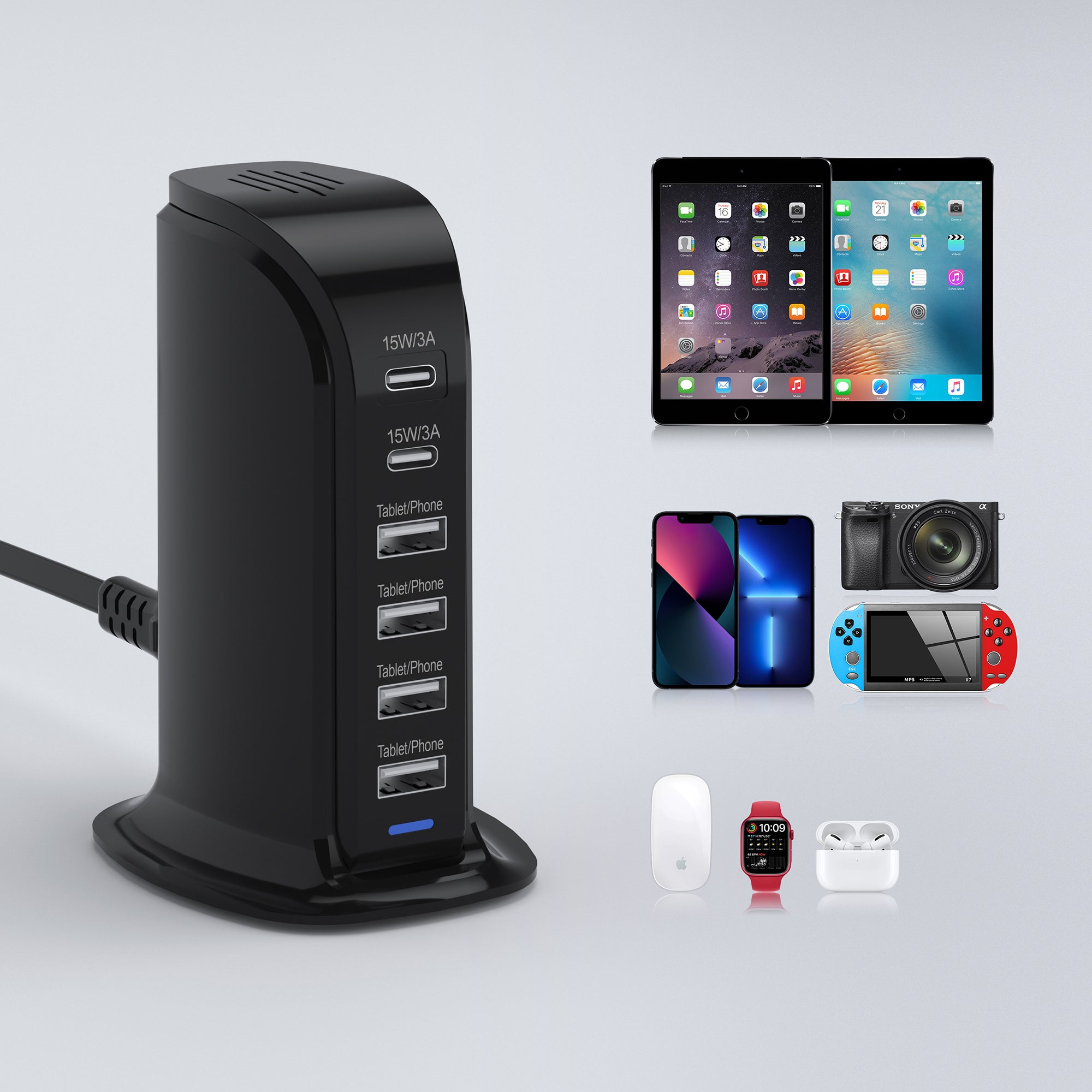 Rapid Charge 6-Port USB-C & USB-A Desktop Charging Tower