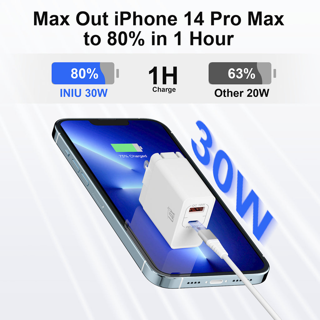 LAX 30W Wall Charger white and 1 feet USBC to Iphone  cable