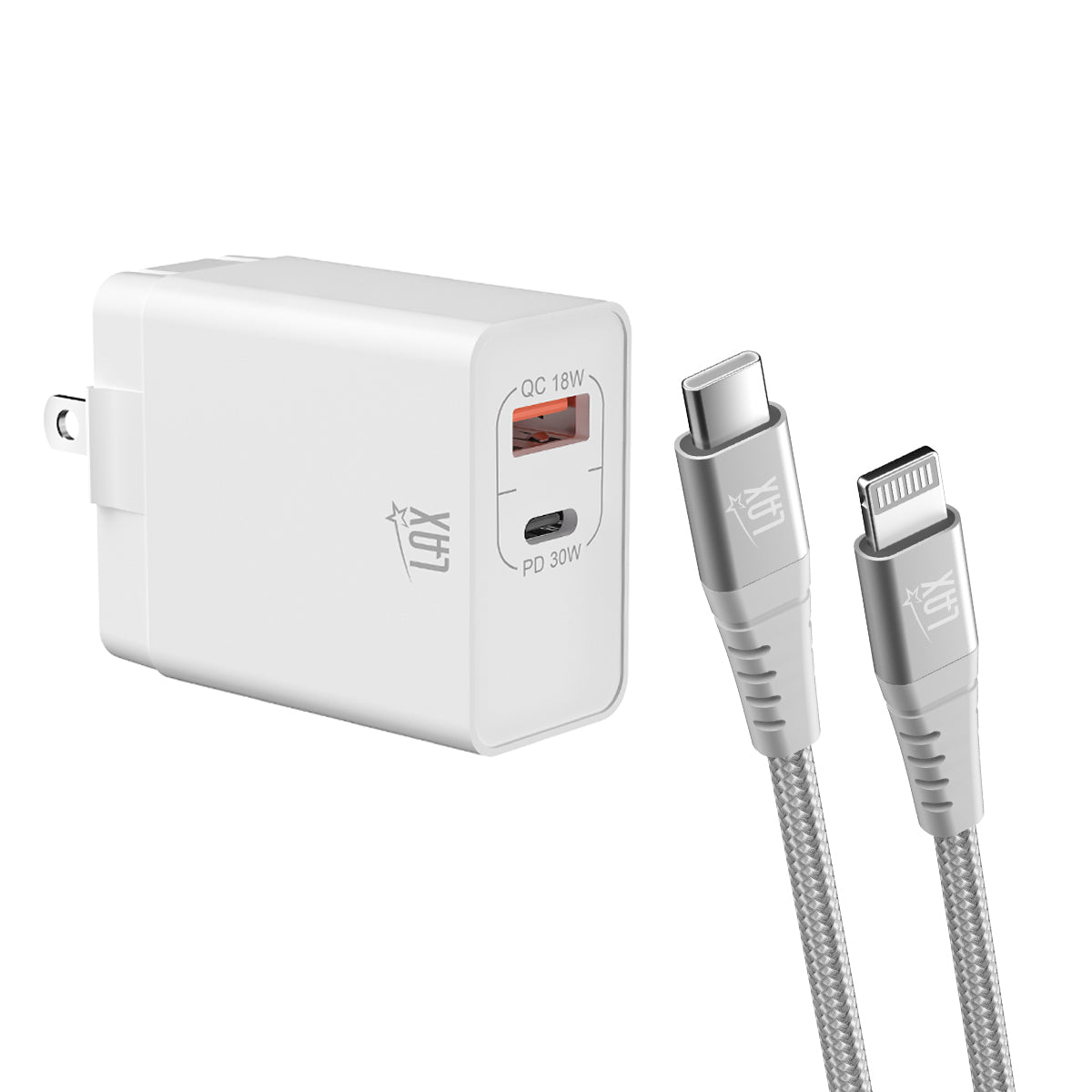LAX 30W Wall Charger white and 1 feet USBC to Iphone  cable