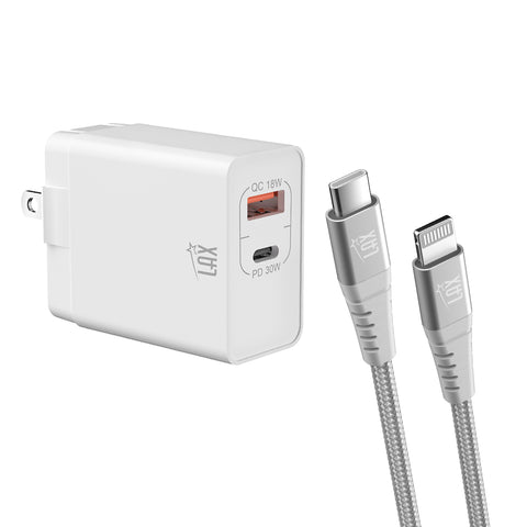USBPD 30W Wall Charger white and 1 feet USBC to Lightning cable
