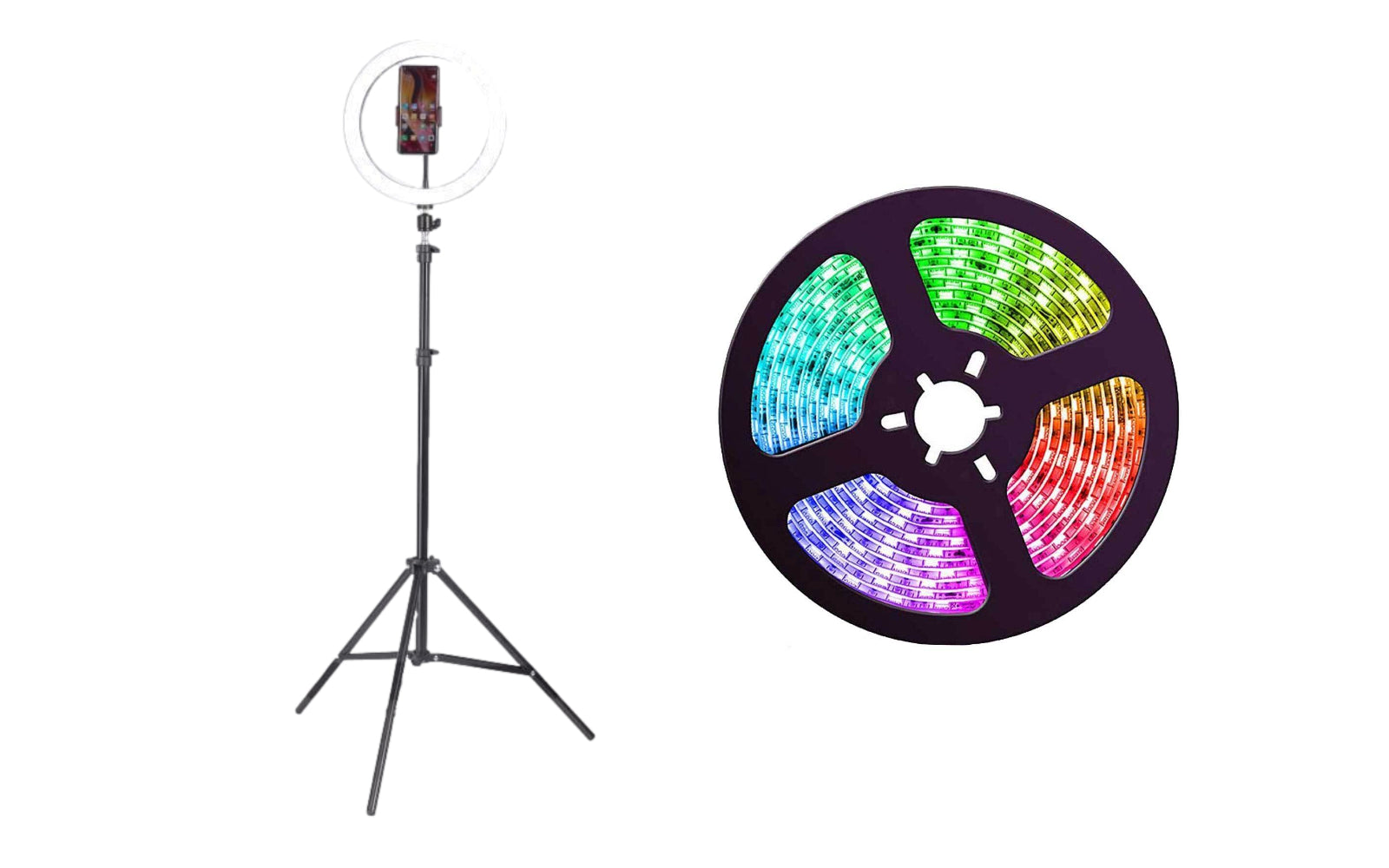 Selfie Ring LED Light Stand and 20 feet Sound Activated Multi-Color LED Strip