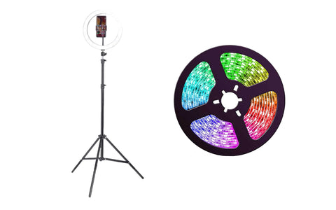 Selfie Ring LED Light Stand and 20 feet Sound Activated Multi-Color LED Strip