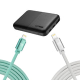 7200mAh Black Lightning input Power Bank with 2 Glow in the Dark Apple MFi Certified USB to Lightning Cable (10 Feet) - White & Blue