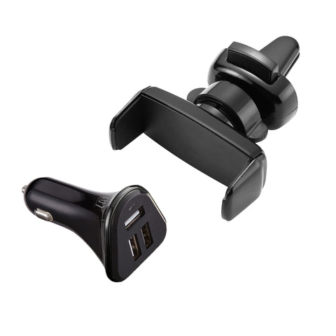 Glossy Air Vent Car Mount Phone Holder with 3 Port Car Charger