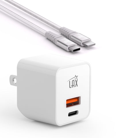 Travel-Friendly USB-PD 20W Wall Charger with Apple MFi Certified Braided Lightning Cable (6ft)