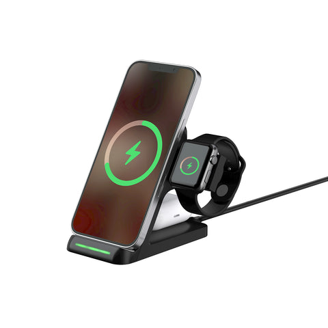 LAX Wireless Charging Stand - 3 in 1 Wireless Charger Fast Charging Dock Station – Compatible with Apple Watches , Airpods 2/Pro, iPhone  (Black)