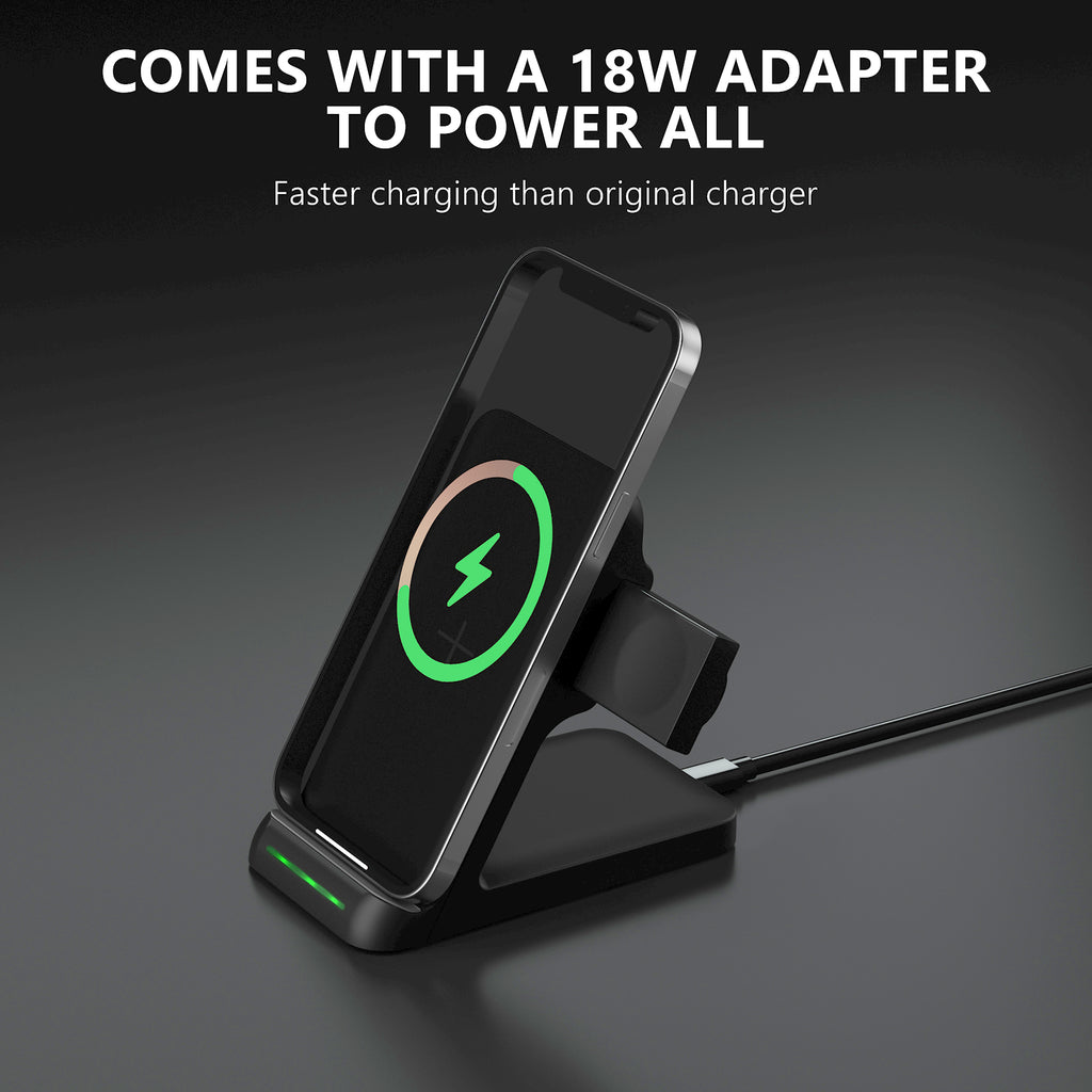 LAX Wireless Charging Stand - 3 in 1 Wireless Charger Fast Charging Dock Station – Compatible with Apple Watches , Airpods 2/Pro, iPhone  (Black)