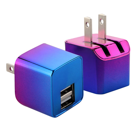 LAX Dual USB Wall Charger - Ultra Compact, Travel Friendly - Iridescent Chrome