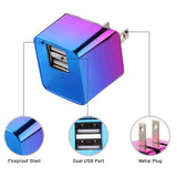 LAX Dual USB Wall Charger - Ultra Compact, Travel Friendly - Iridescent Chrome