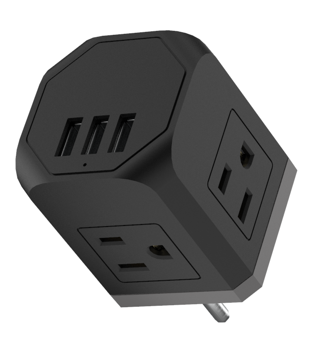 Multi-Plug Outlet with 3 Wall Outlets & 3 USB Ports