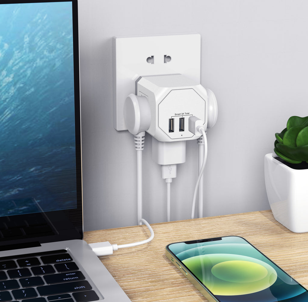 Multi-Plug Outlet with 3 Wall Outlets & 3 USB Ports