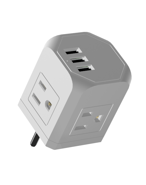 Multi-Plug Outlet with 3 Wall Outlets & 3 USB Ports