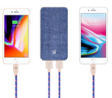 LAX Stylish Fabric 10000mAh Dual USB Portable Power Bank Battery with Dual Inputs Lightning and Micro