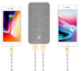 LAX Stylish Fabric 10000mAh Dual USB Portable Power Bank Battery with Dual Inputs Lightning and Micro