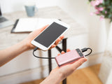 Combo Pack: Rapid Charge Compact Dual USB 12000mAh Power Bank with Cable for iPhone and Grip Ring - Rose Gold