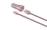 Dual USB Car Charger with Braided Nylon Cable (6ft) for iPhone & Android