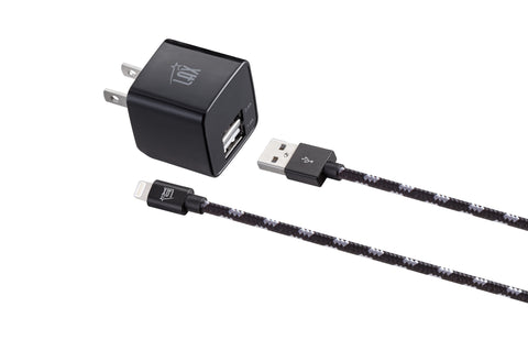 Dual USB Wall Charger Power Adapter with Braided Nylon Cable (6ft) for iPhone & Android