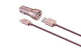 Dual USB Car Charger with Braided Nylon Cable (6ft) for iPhone & Android