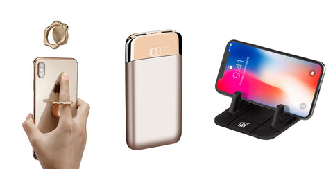 Dual USB 12,000mAh Power Bank with Smart Display  with Ring Phone Stand and Pad Dashboard Car Mount